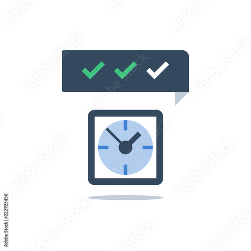 Fast time services, clock face, limited period, tick mark, flat icon