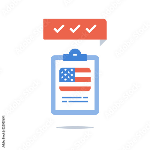 American English language, education program, fast training course, pass exam, test preparation, USA flag, linguistic class