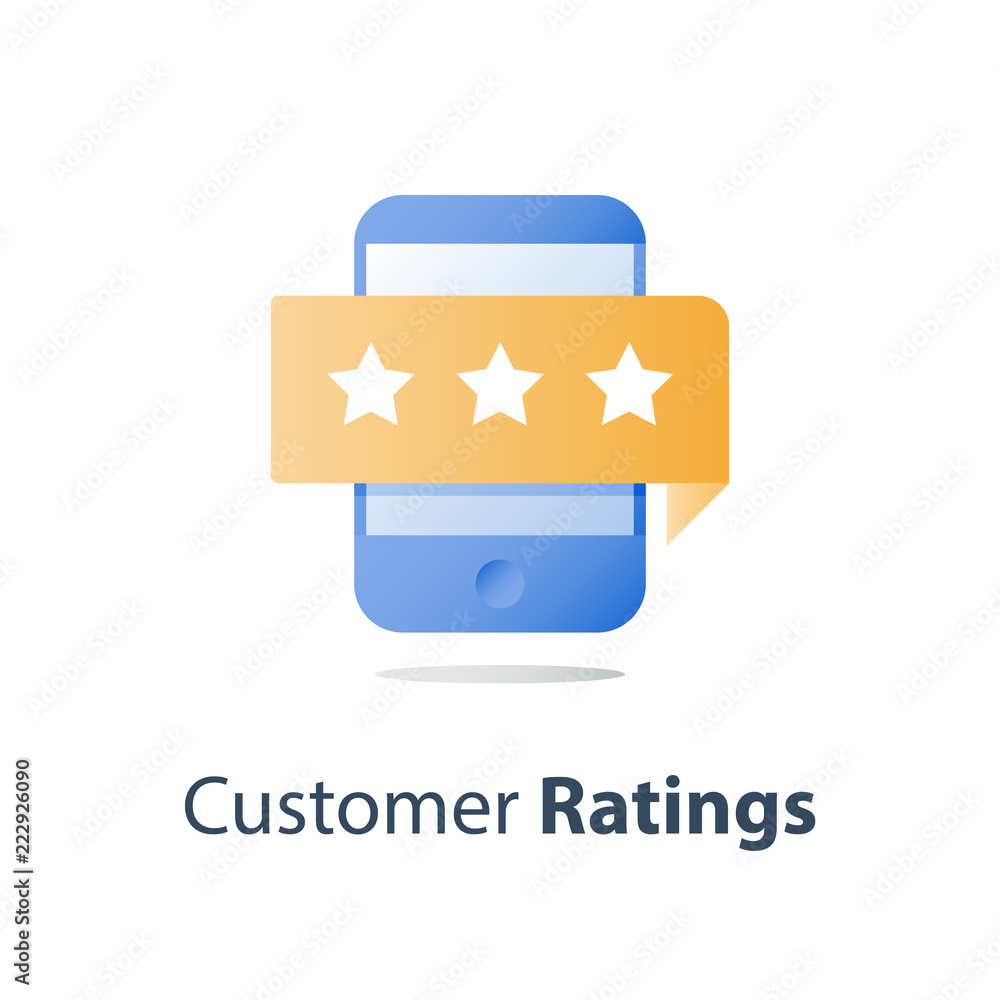 Smartphone and rating stars, online review, service quality evaluation, feedback survey, opinion poll, satisfaction assessment Smartphone and rating stars, online review, service quality evaluation, feedback survey, opinion poll, satisfaction assessment