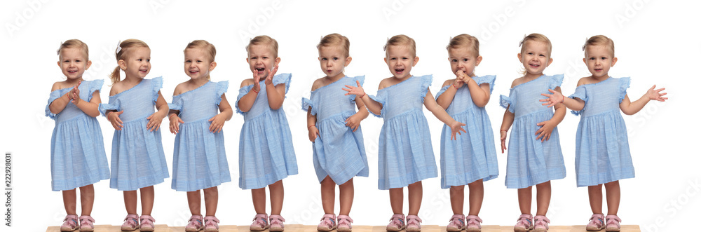 collage image of the same adorable little girl being excited collage image of the same adorable little girl being excited