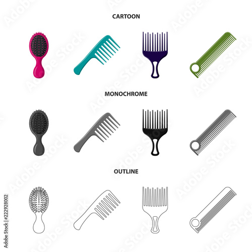 Vector illustration of brush and hair icon. Set of brush and hairbrush stock symbol for web.