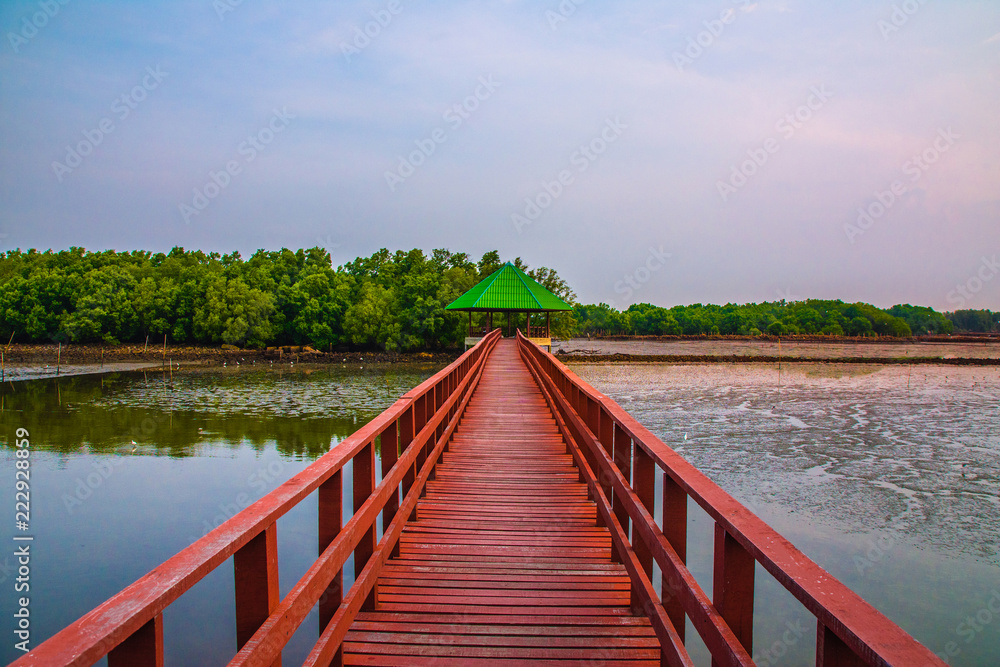 Red bridge is about 6 years old, built by the Office of Public Works and Town Planning in Samut Sakhon. The bridge was red because the village was originally called 