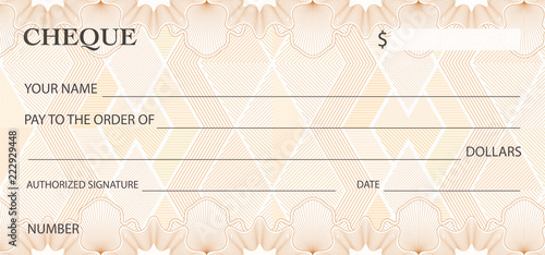 Check (cheque), Chequebook template. Guilloche pattern with abstract watermark. Background for banknote, money design, currency, bank note, Voucher, Gift certificate, Money coupon, ticket
