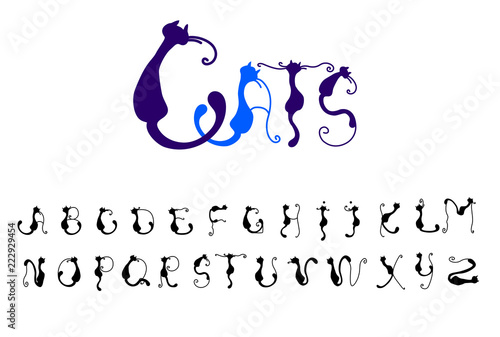 Cats cute vector font