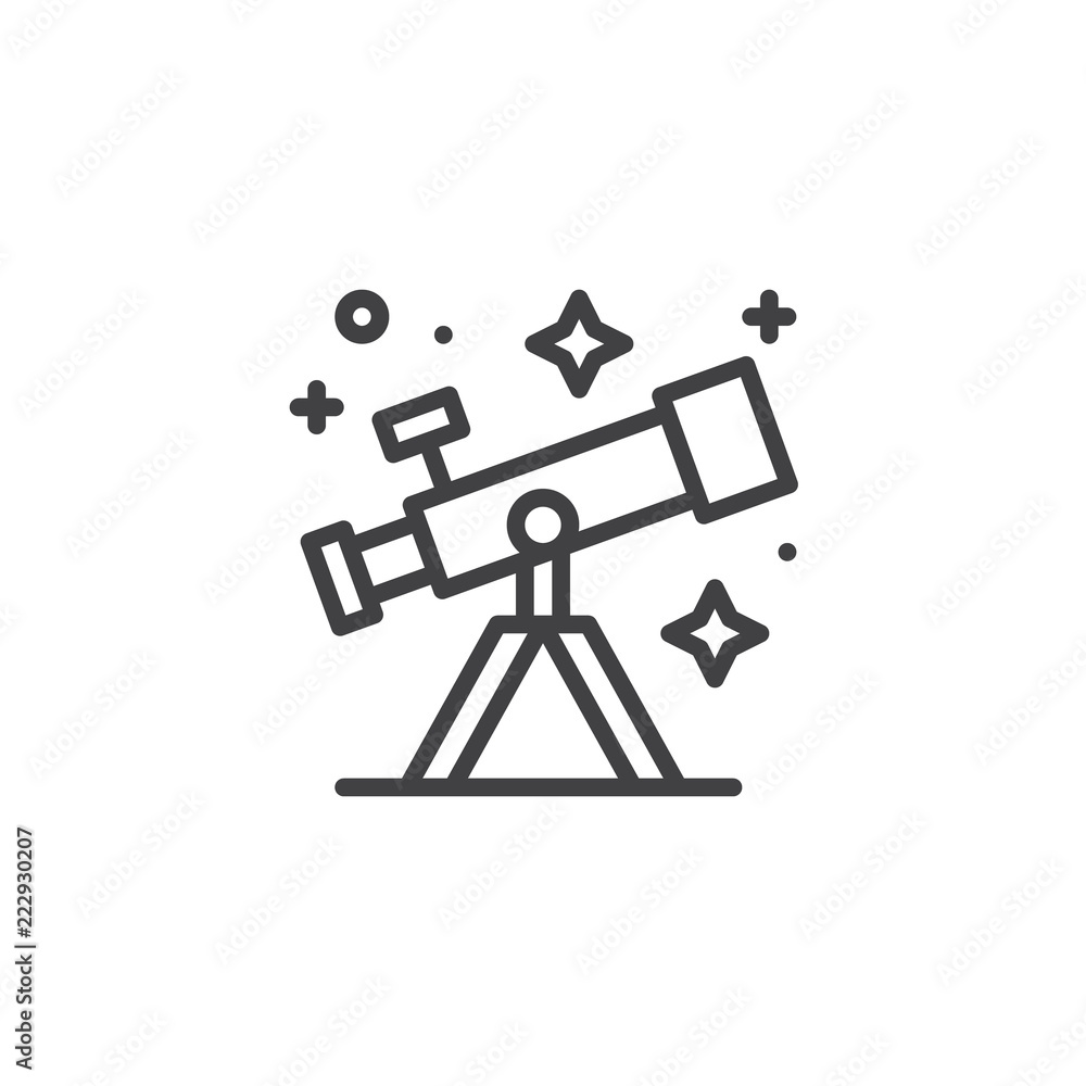 Telescope and stars outline icon. linear style sign for mobile concept and web design. Space telescope simple line vector icon. Explore symbol, logo illustration. Pixel perfect vector graphics Telescope and stars outline icon. linear style sign for mobile concept and web design. Space telescope simple line vector icon. Explore symbol, logo illustration. Pixel perfect vector graphics
