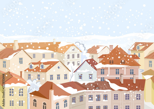 winter in the city, old european streets, seamless