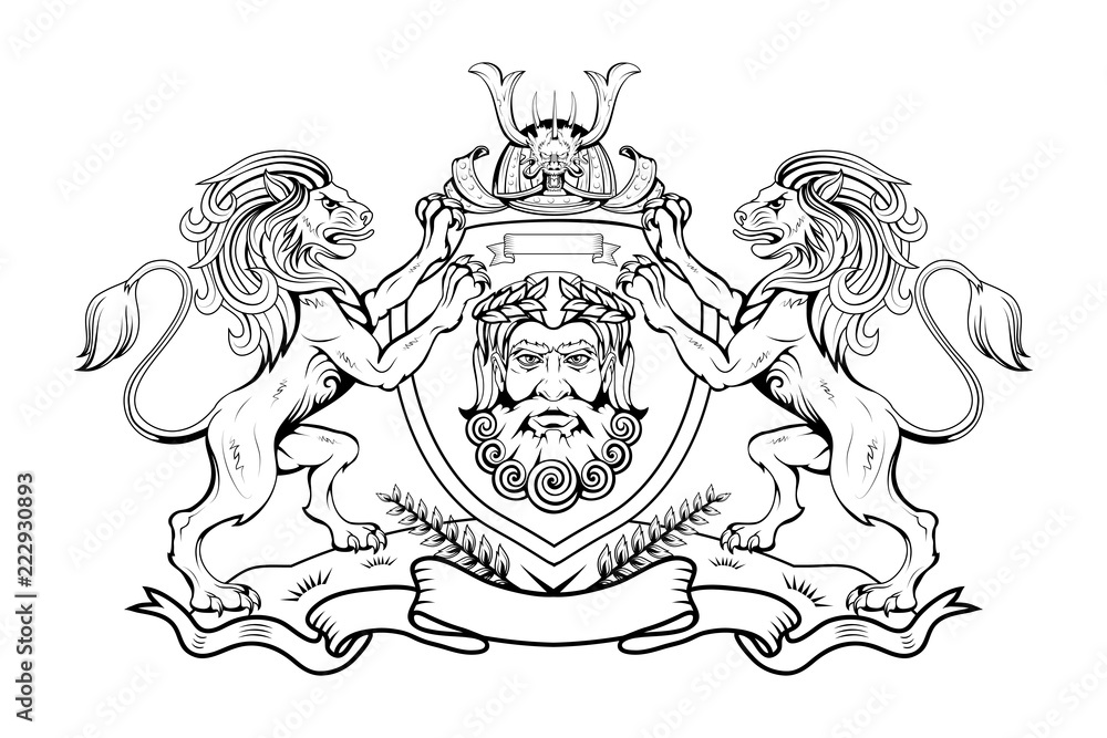 Fototapeta premium heraldry, heraldic crest or coat of arms, heraldic elements for your design, engraving, vintage retro style, heraldry animals emblem, animals logo, vector graphics to design