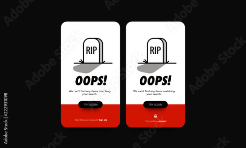 Oops Wrong Page Error Message 404 with Tombstone Vector Illustration 