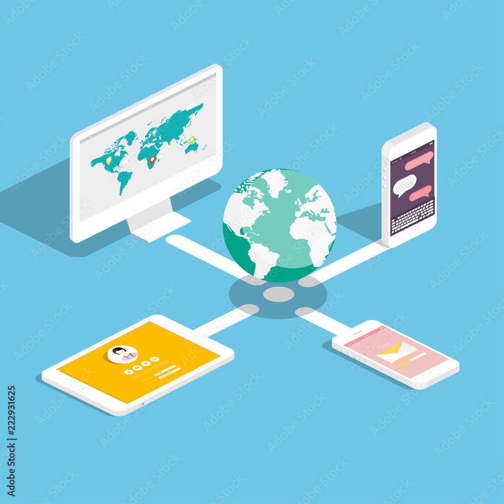 Flat 3d isometric phones with user interface development concept. Flat 3d isometric phones with user interface development concept.