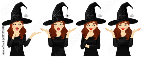 Surprised halloween woman in witch costume vector illustration