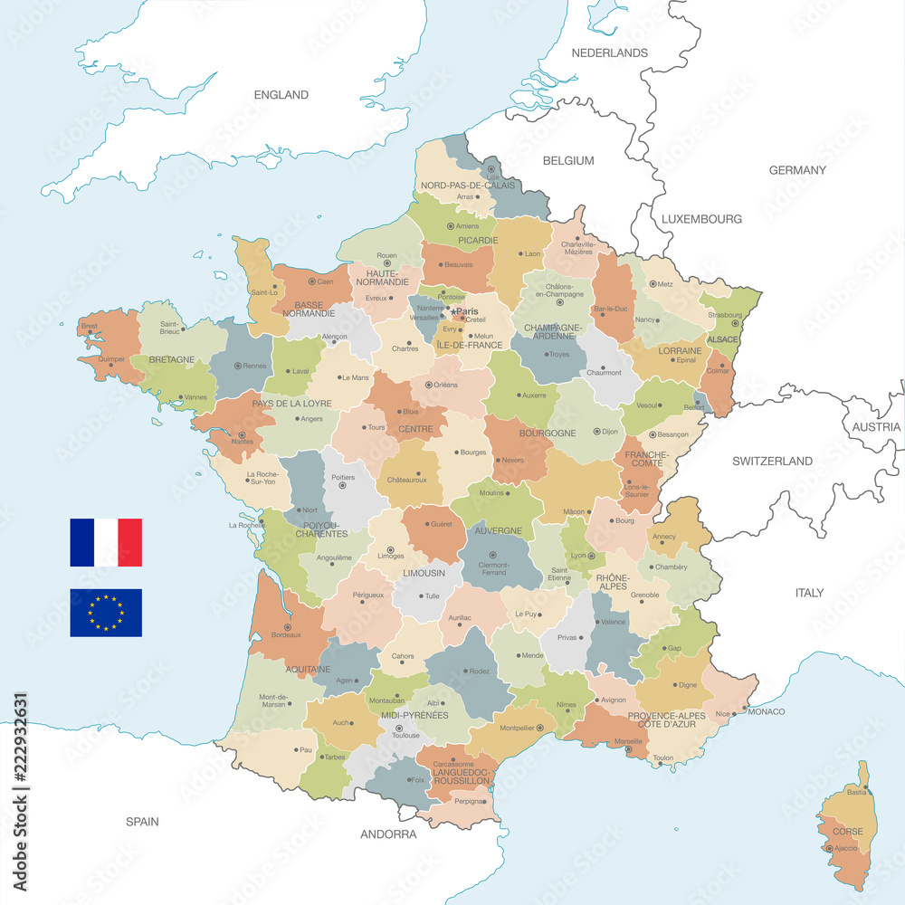 Fototapeta premium Colorful Vector Map of France