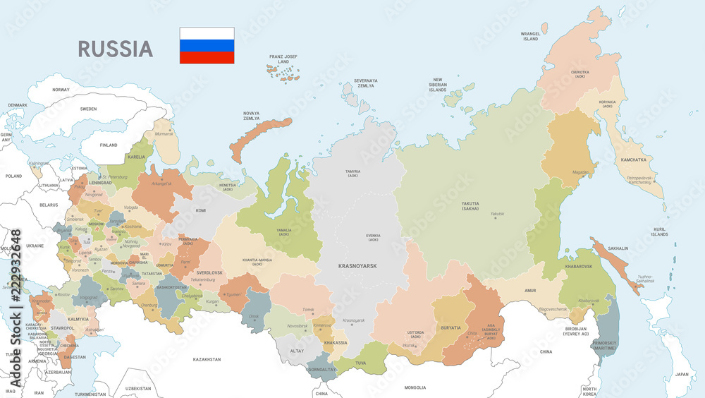 Fototapeta premium Colorful Vector Map of Russia