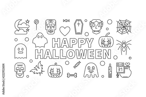 Happy Halloween vector line horizontal banner or illustration © tentacula