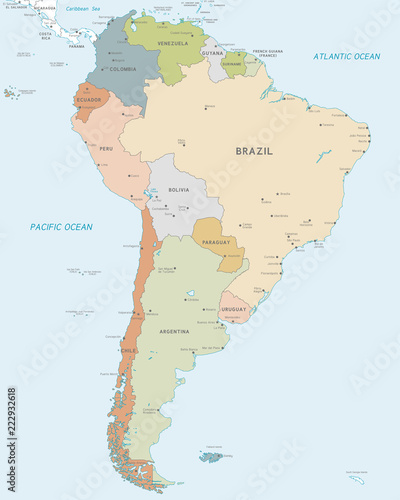 Fotografie, Obraz Vector map of South America