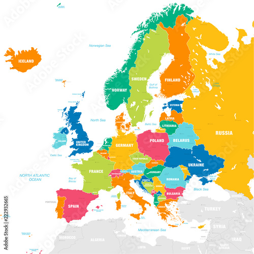 Fototapeta Kolorowa mapa polityczna Europy ścienna