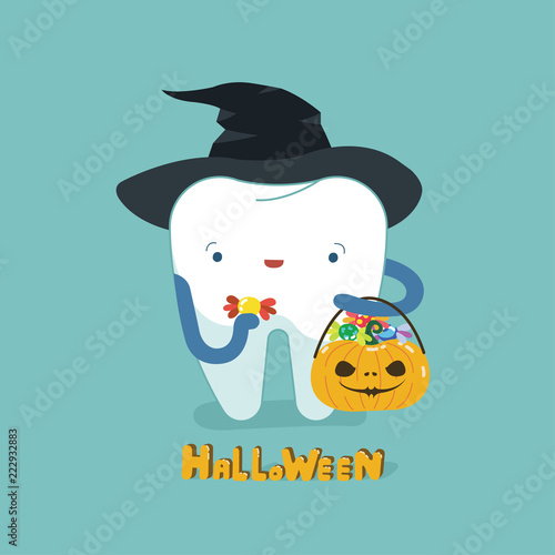 Halloween day of dental, tooth fantacy concept.