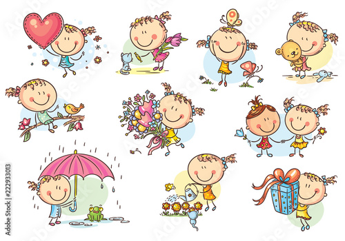 Happy and cute little girl set, vector
