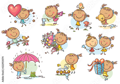 Happy and cute little girl set, vector