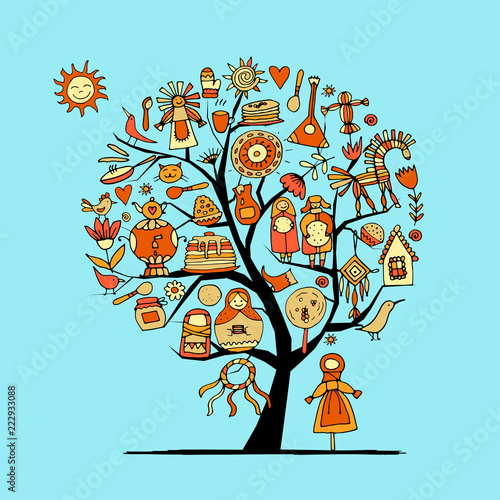 Maslenitsa or Shrovetide. Art tree for your design