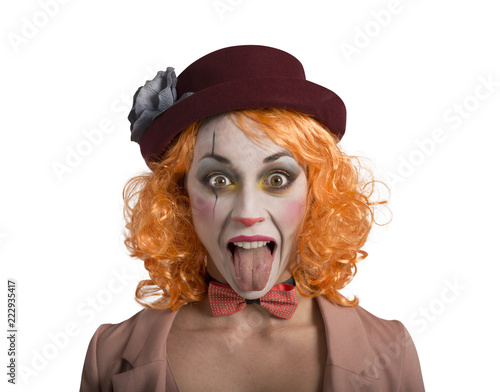 Funny Grimace clown girl girl with tongue outside