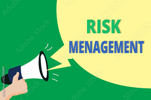 Word writing text Risk Management. Business concept for evaluation of financial hazards or problems with procedures.