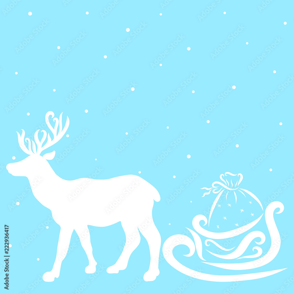 A reindeer carrying Santa Claus sled with gifts A reindeer carrying Santa Claus sled with gifts