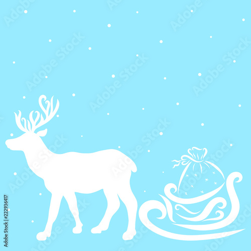 A reindeer carrying Santa Claus sled with gifts