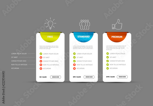 Product / service price comparison table