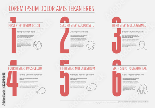 Six steps progress template with nice typography