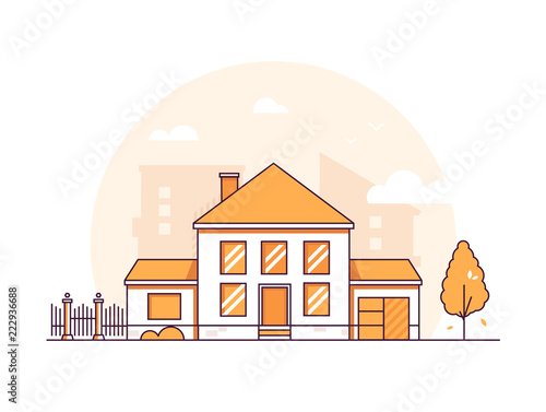 Cottage house - modern thin line design style vector illustration