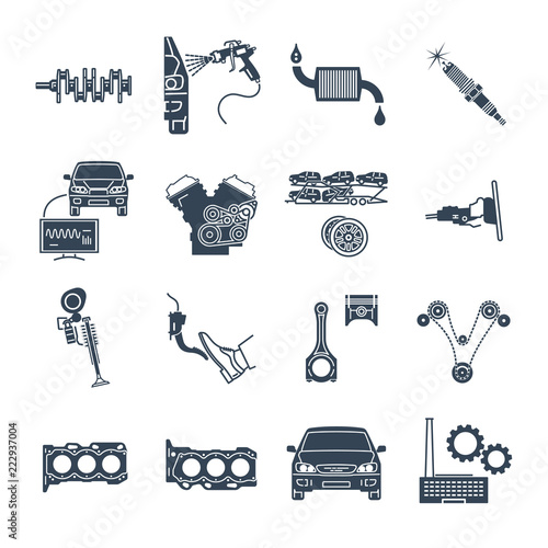 set of black icons maintenance, repair of car and automobile