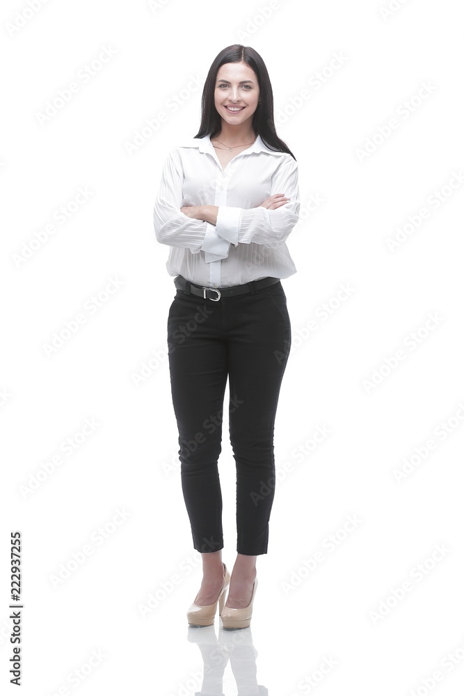 portrait in full growth of a successful young business woman portrait in full growth of a successful young business woman