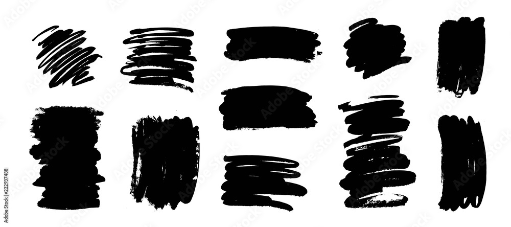 Painted grunge shapes. Black ink brush strokes. Handmade scribble dirty texture. I Painted grunge shapes. Black ink brush strokes. Handmade scribble dirty texture. I