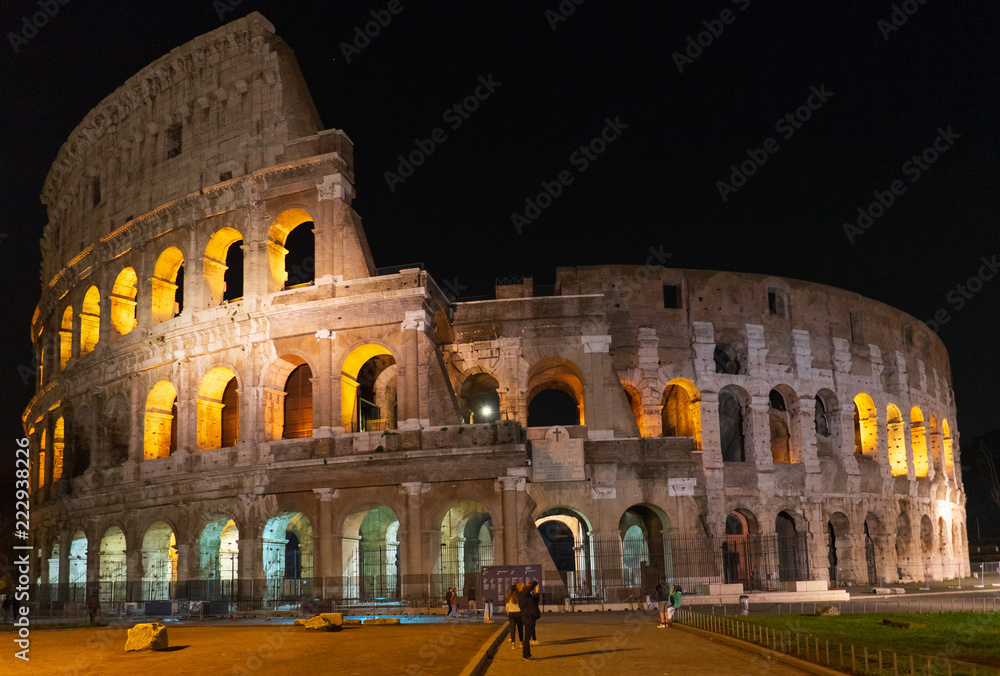 Rome, Rome/Italy - April 10, 2018: Colosseum on an April Night in Rome