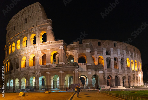 Rome  Rome Italy - April 10  2018  Colosseum on an April Night in Rome