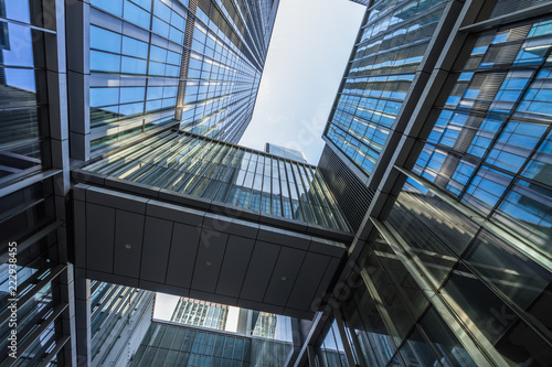 low angle view of skyscrapers in city of China.