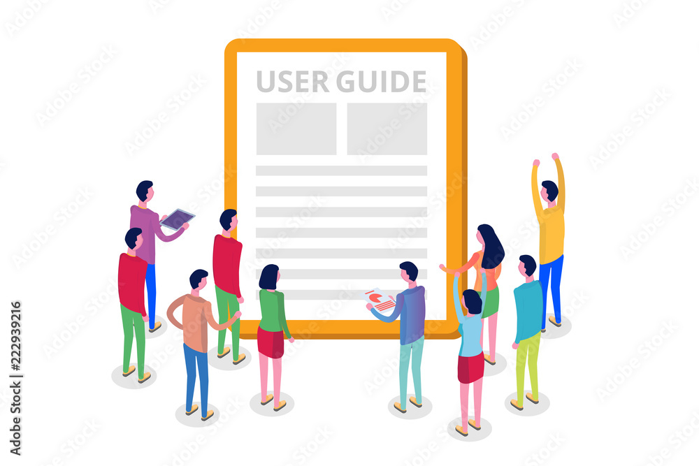 User manual, guide, instruction, guidebook, Handbook isometric concept. Vector illustration. User manual, guide, instruction, guidebook, Handbook isometric concept. Vector illustration.