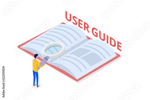 User manual, guide, instruction, guidebook, Handbook isometric concept. Vector illustration.