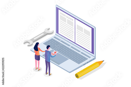 User manual, guide, instruction, guidebook, Handbook isometric concept. Vector illustration.