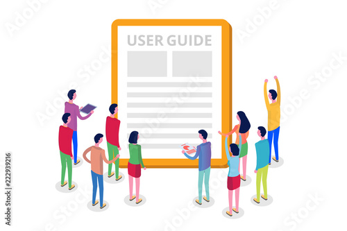 User manual, guide, instruction, guidebook, Handbook isometric concept. Vector illustration.