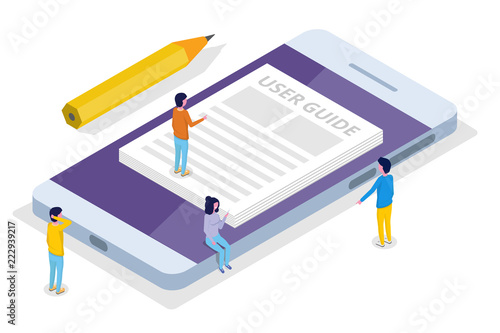 User manual, guide, instruction, guidebook, Handbook isometric concept. Vector illustration.