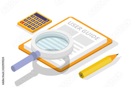 User manual, guide, instruction, guidebook, Handbook isometric concept. Vector illustration.