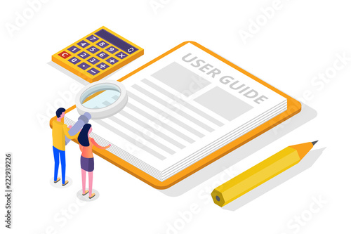 User manual, guide, instruction, guidebook, Handbook isometric concept. Vector illustration.