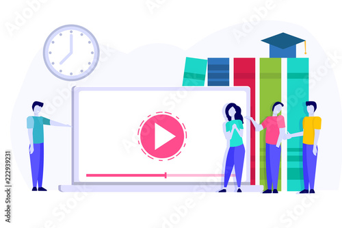 Online distance education concept, Internet studying, e-learning  training courses. Vector illustration.