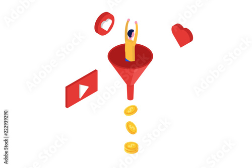 Lead Generate, Inbound Marketing Magnet, Sales funnel isometric concept. Vector illustration