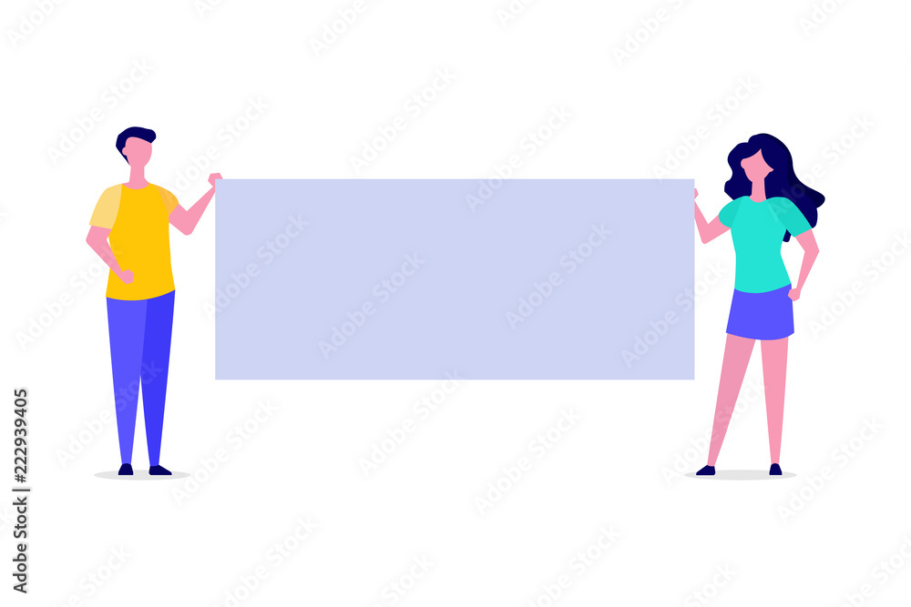 Activist woman and man or Protester holding blank banner. Flat style Vector illustration. Activist woman and man or Protester holding blank banner. Flat style Vector illustration.