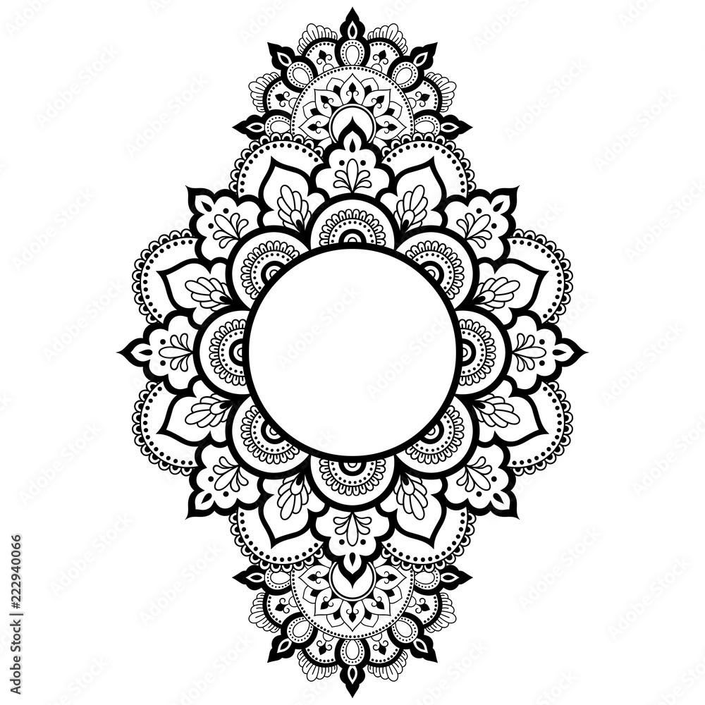 Circular pattern in form of mandala with flower for Henna, Mehndi, tattoo, decoration. Decorative ornament in ethnic oriental style. Coloring book page. Circular pattern in form of mandala with flower for Henna, Mehndi, tattoo, decoration. Decorative ornament in ethnic oriental style. Coloring book page.