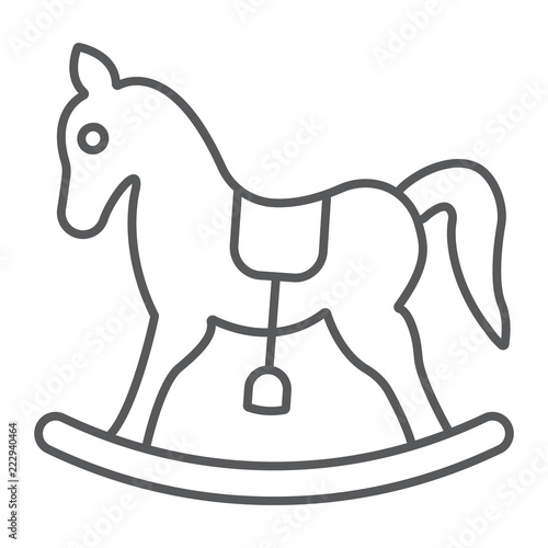 Rocking horse thin line icon, baby and toy, pony sign, vector graphics, a linear pattern on a white background.