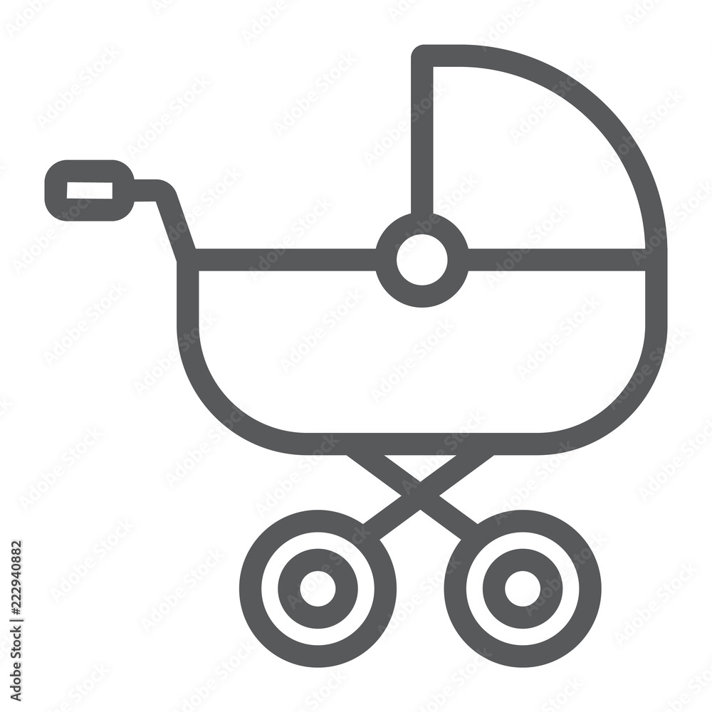 Baby carriage line icon, child and pram, buggy sign, vector graphics, a linear pattern on a white background. Baby carriage line icon, child and pram, buggy sign, vector graphics, a linear pattern on a white background.
