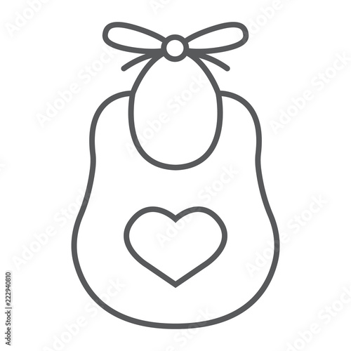 Baby bib thin line icon, child and clothes, wear sign, vector graphics, a linear pattern on a white background.